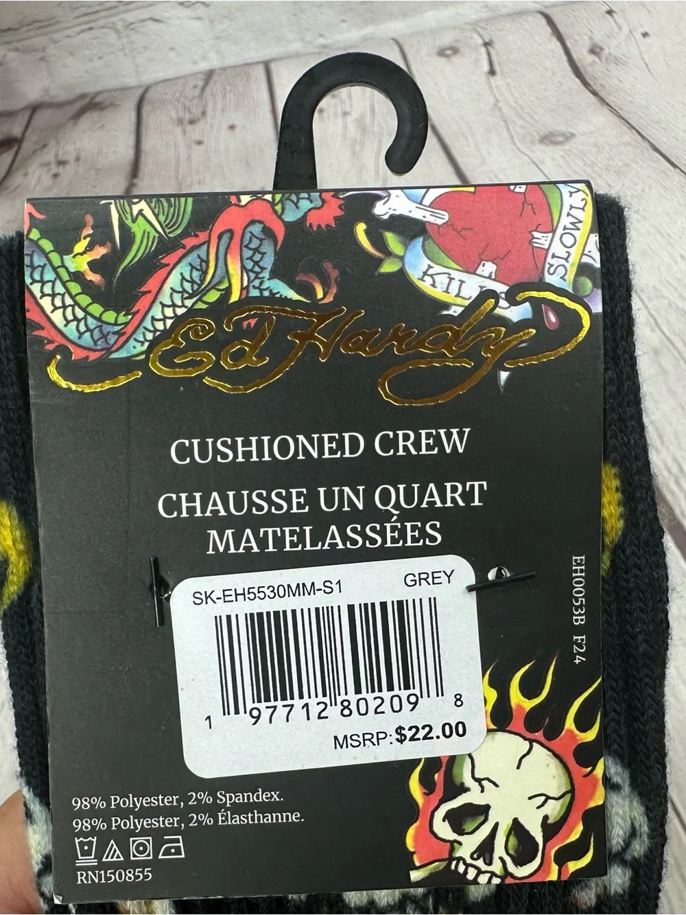 NWT Ed Hardy cushioned Crew Socks unisex streetwear urban skulls whimsigoth gray